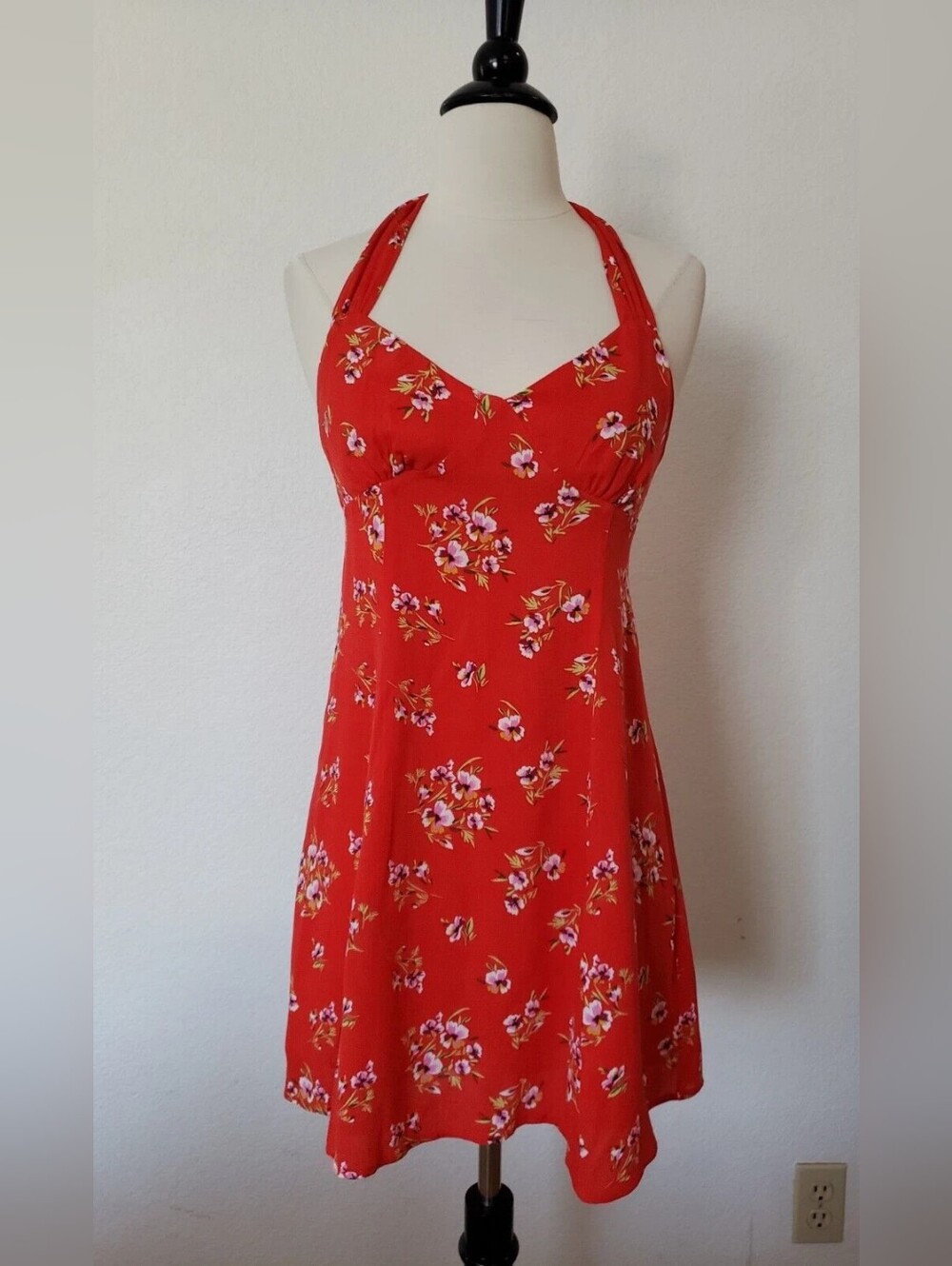 Red Floral Halter Summer Dress